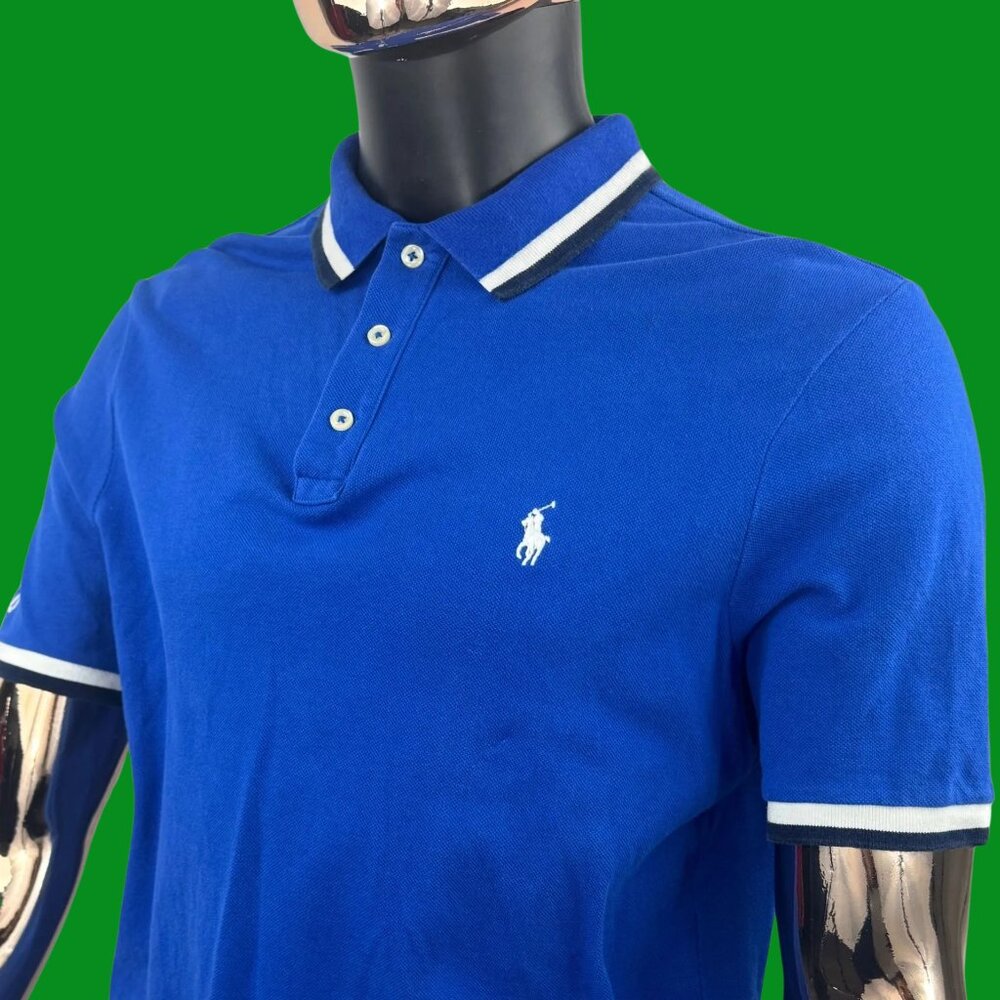 VTG Polo Ralph Lauren Classic Fit Bright Blue Mesh Polo Shirt White Pony Logo